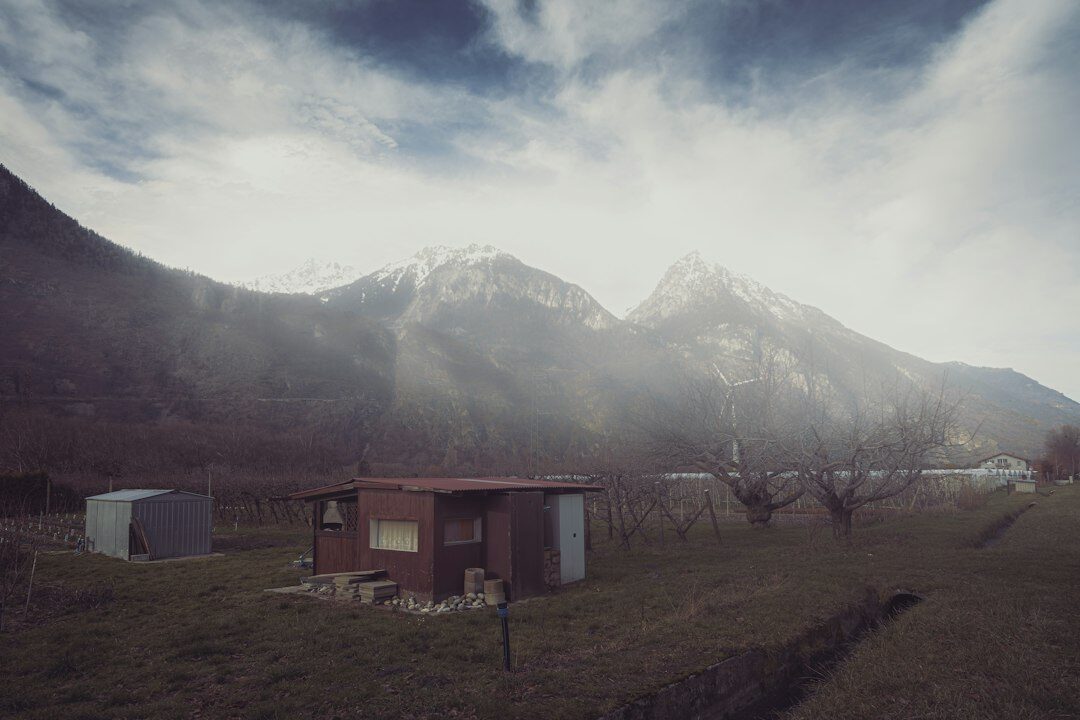 Small independent film editing suite in Switzerland with monitors and mixing equipment